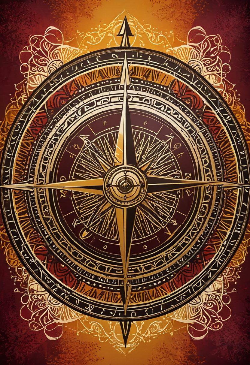 An artistic representation of a compass intertwined with vibrant African patterns, symbolizing the journey of exploring adult content in Africa. Include subtle silhouettes of diverse individuals engaging in various forms of expression and connection, with warm tones of gold and deep reds. A background featuring iconic African landscapes such as savannas and mountains, blending tradition with modernity. Incorporate abstract elements to represent the complexities of pleasure and impact. vibrant colors. digital art.